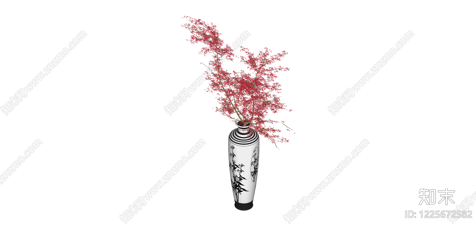 白瓷竹纹花瓶插红枫SU模型下载【ID:1225672582】