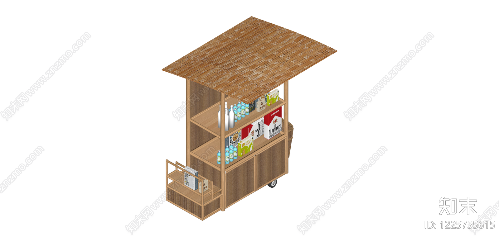 带货架的竹编移动售货车SU模型下载【ID:1225755615】