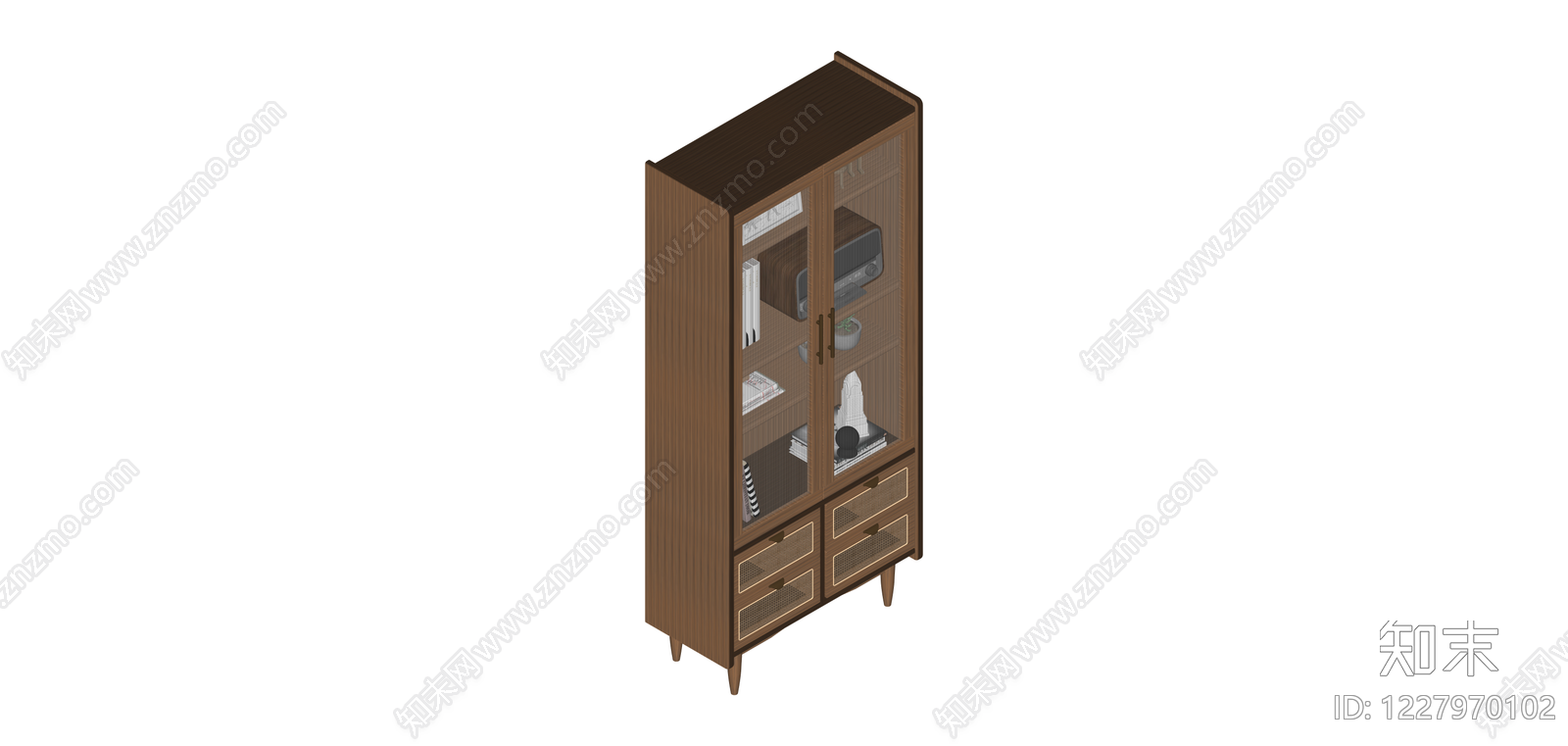 棕色木质双门展示柜SU模型下载【ID:1227970102】