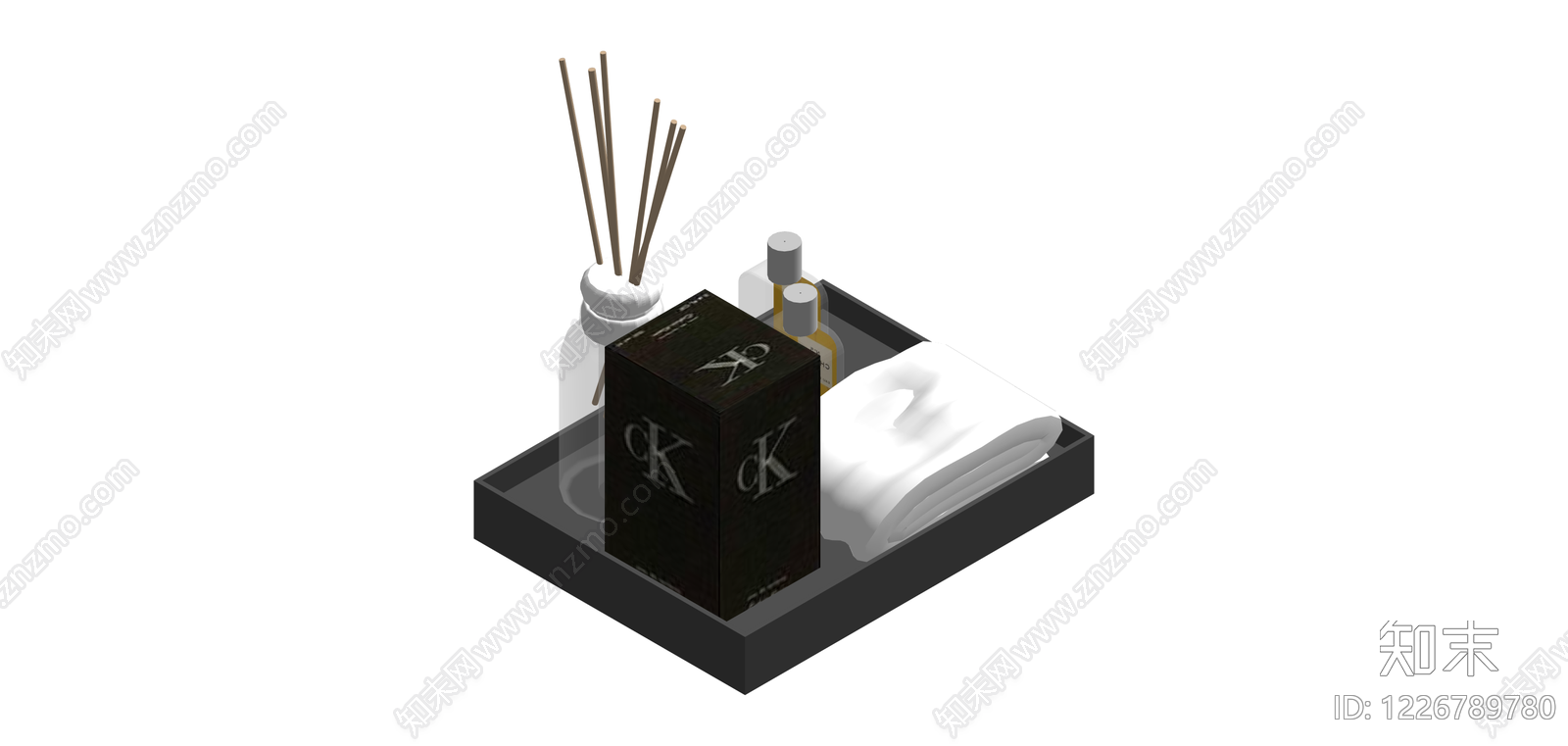 托盘洗浴用品组合SU模型下载【ID:1226789780】