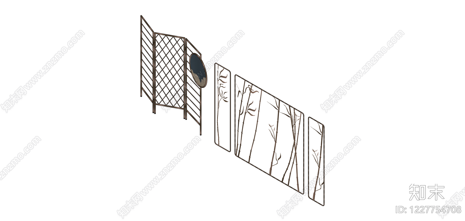 新中式屏风隔断组合SU模型下载【ID:1227754708】