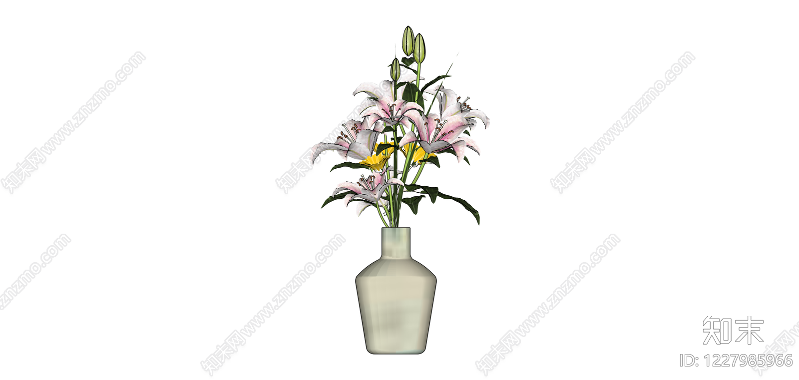 白模花瓶插花组合SU模型下载【ID:1227985966】