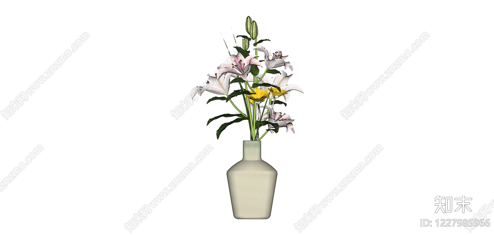白模花瓶插花组合SU模型下载【ID:1227985966】