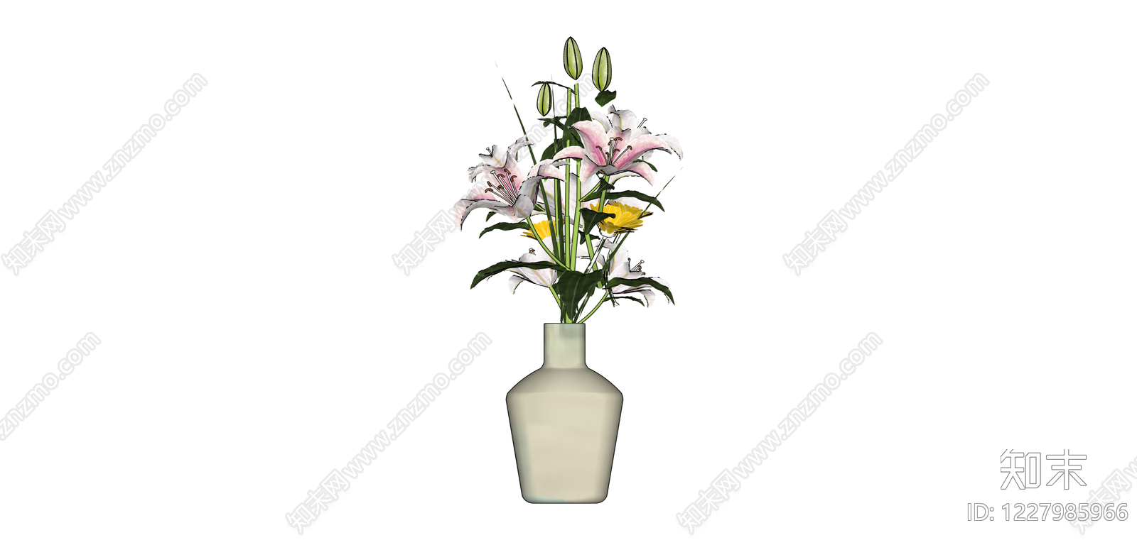 白模花瓶插花组合SU模型下载【ID:1227985966】