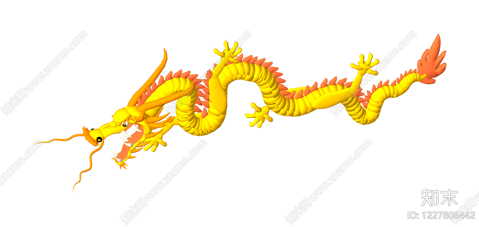 黄色中国龙雕塑SU模型下载【ID:1227806442】