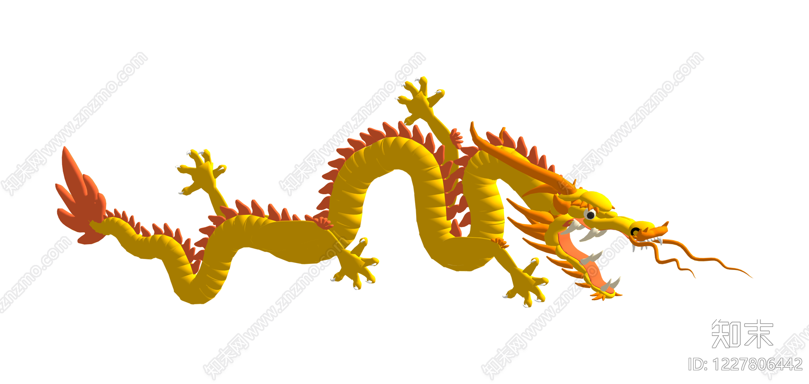 黄色中国龙雕塑SU模型下载【ID:1227806442】