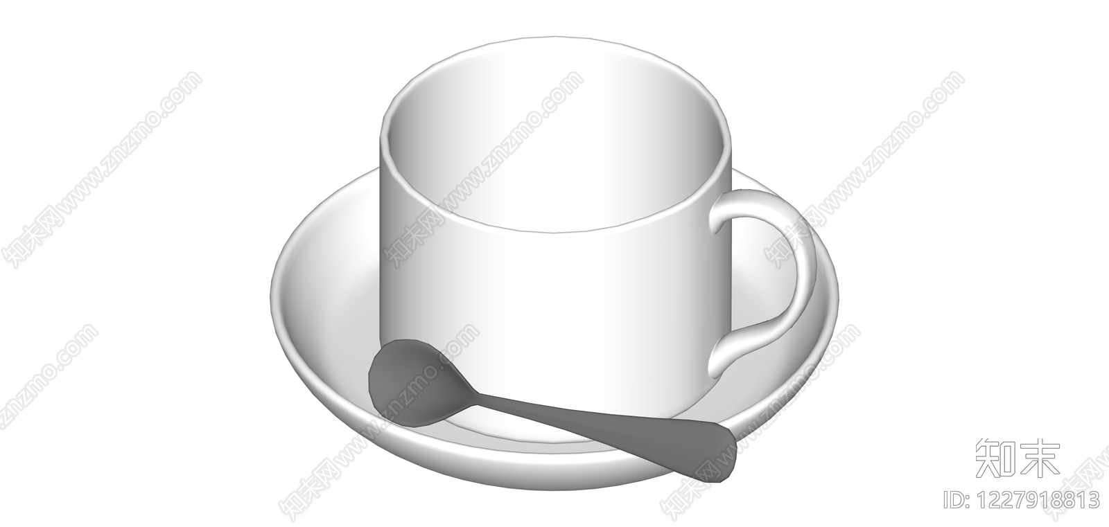白模茶杯碟勺组合SU模型下载【ID:1227918813】