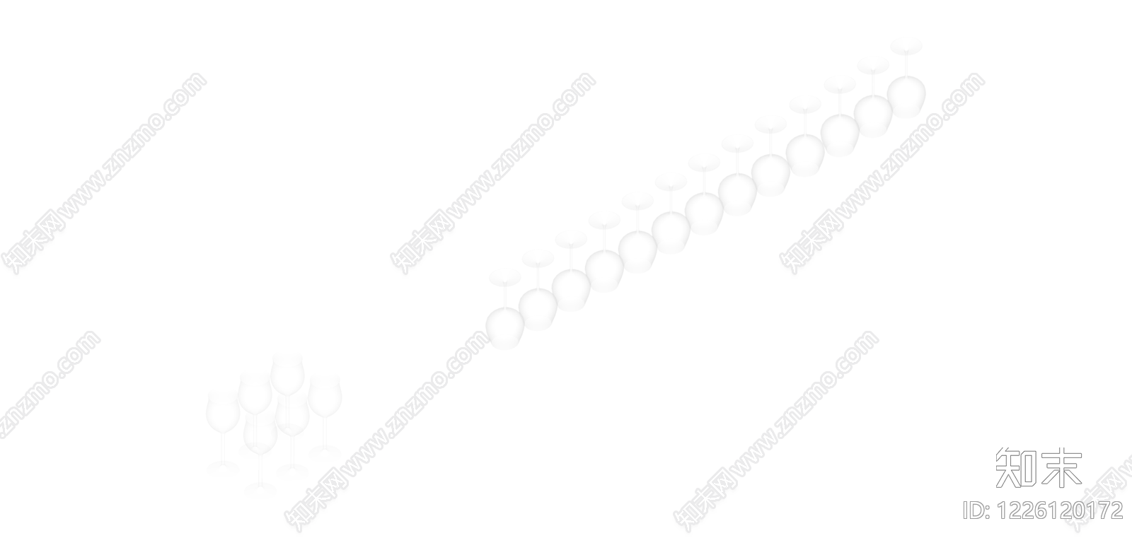 白模高脚酒杯组合SU模型下载【ID:1226120172】