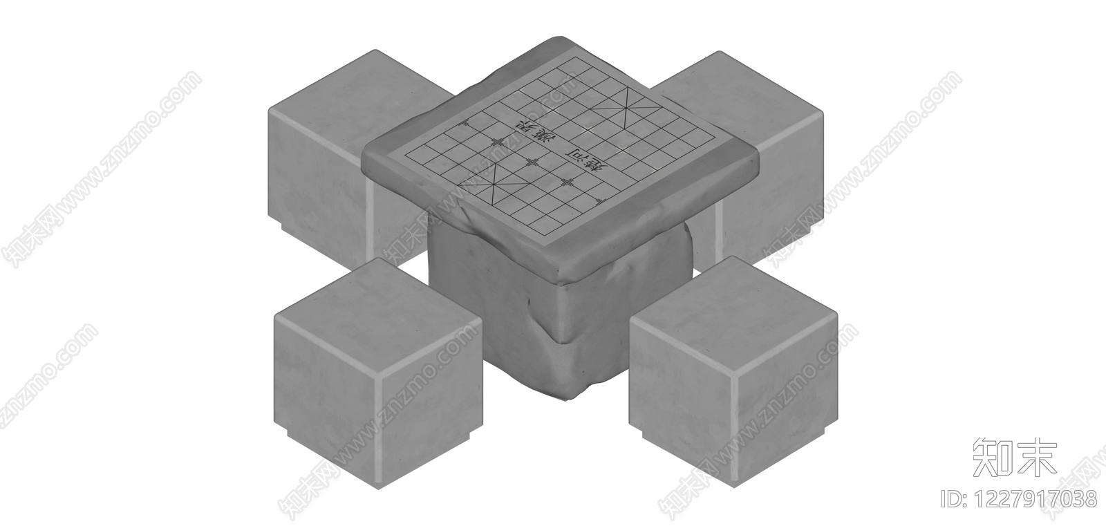 石质棋桌凳组合SU模型下载【ID:1227917038】