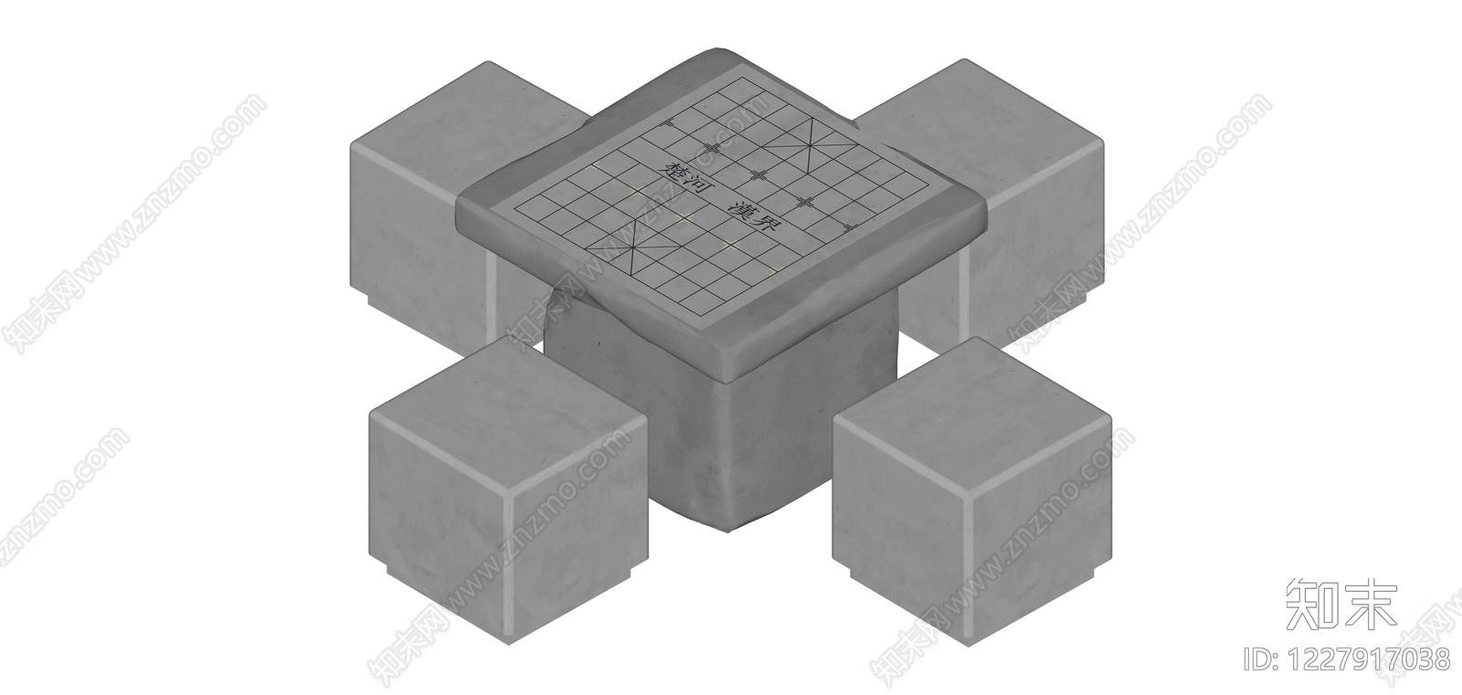 石质棋桌凳组合SU模型下载【ID:1227917038】