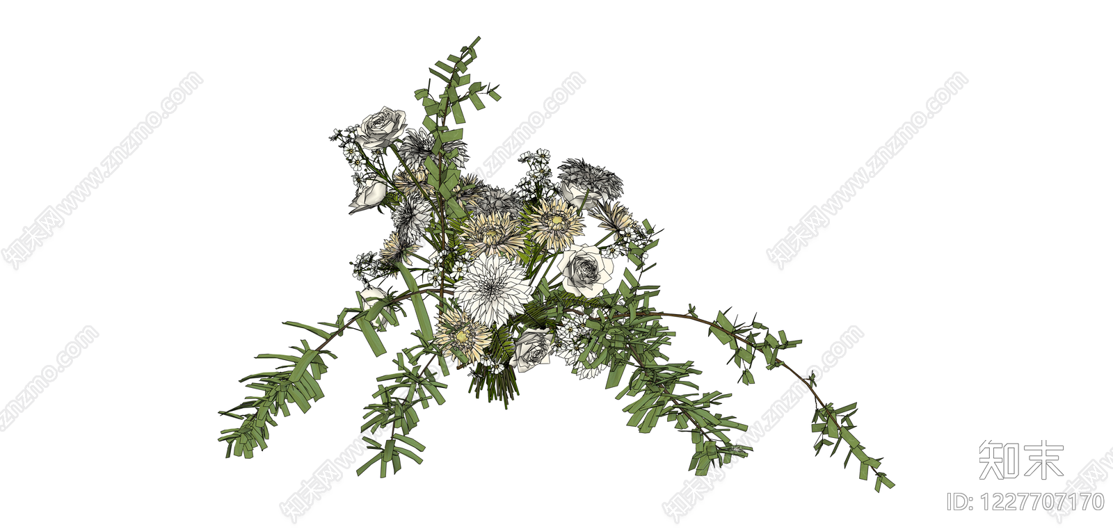 白模花艺插花组合SU模型下载【ID:1227707170】