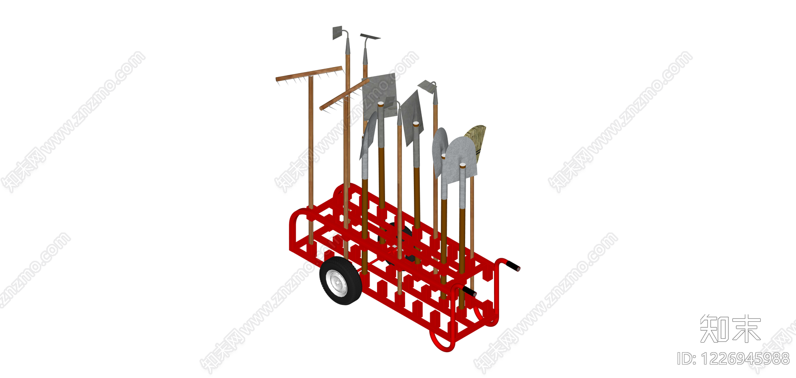 红色园艺工具手推车SU模型下载【ID:1226945988】