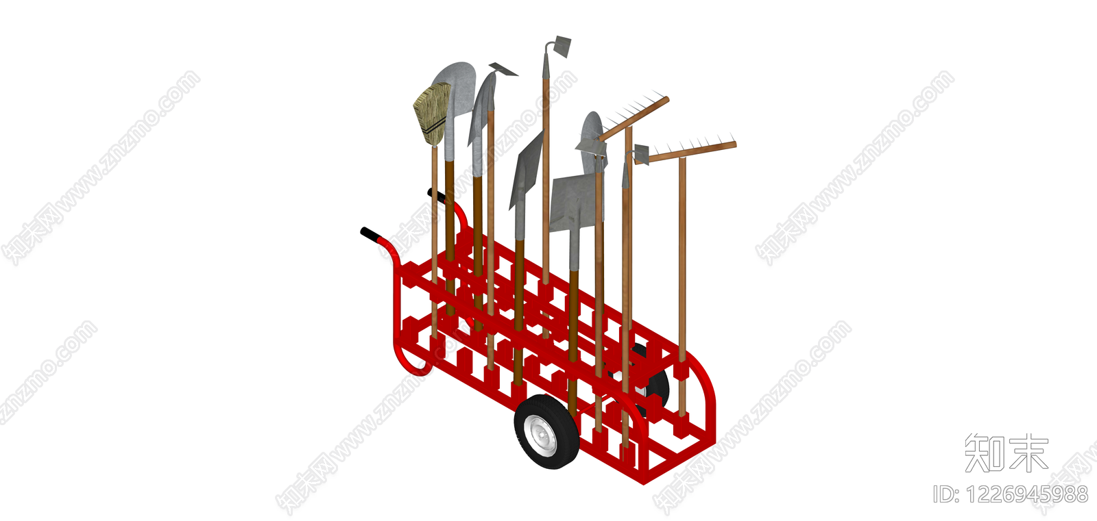 红色园艺工具手推车SU模型下载【ID:1226945988】