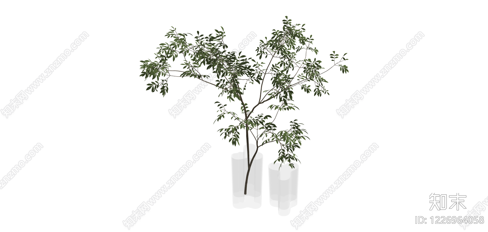 白色花瓶绿植组合SU模型下载【ID:1226964058】