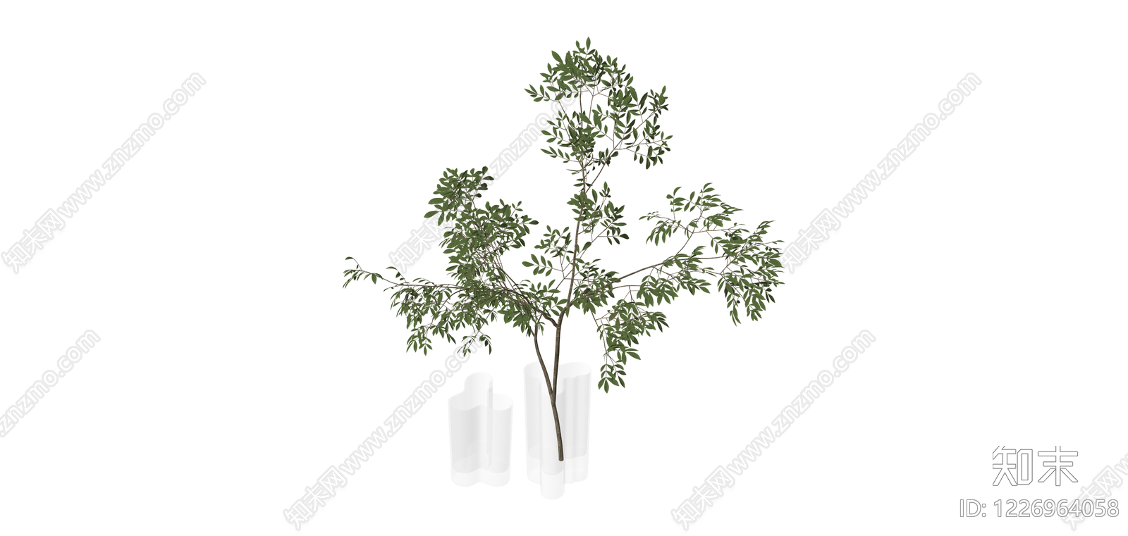 白色花瓶绿植组合SU模型下载【ID:1226964058】