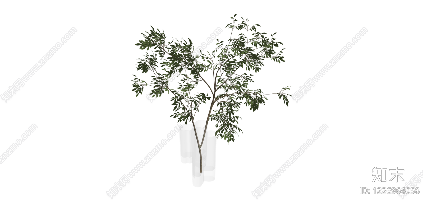 白色花瓶绿植组合SU模型下载【ID:1226964058】