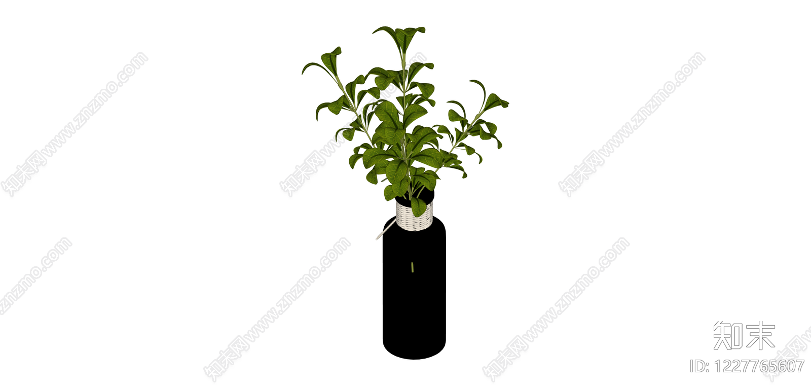 黑色瓶插绿植SU模型下载【ID:1227765607】