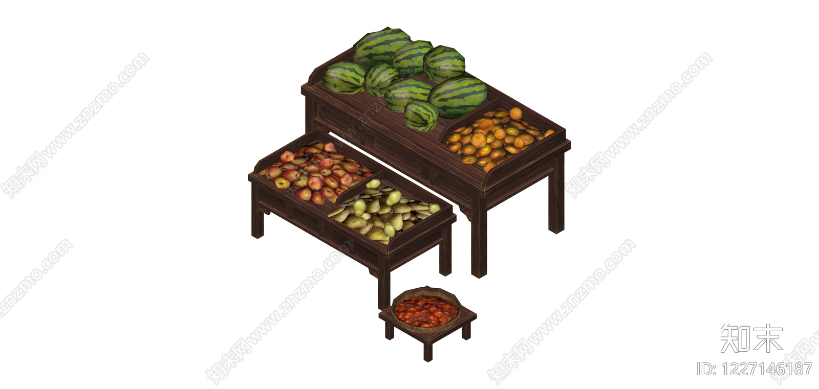中式木质水果展示台SU模型下载【ID:1227146187】