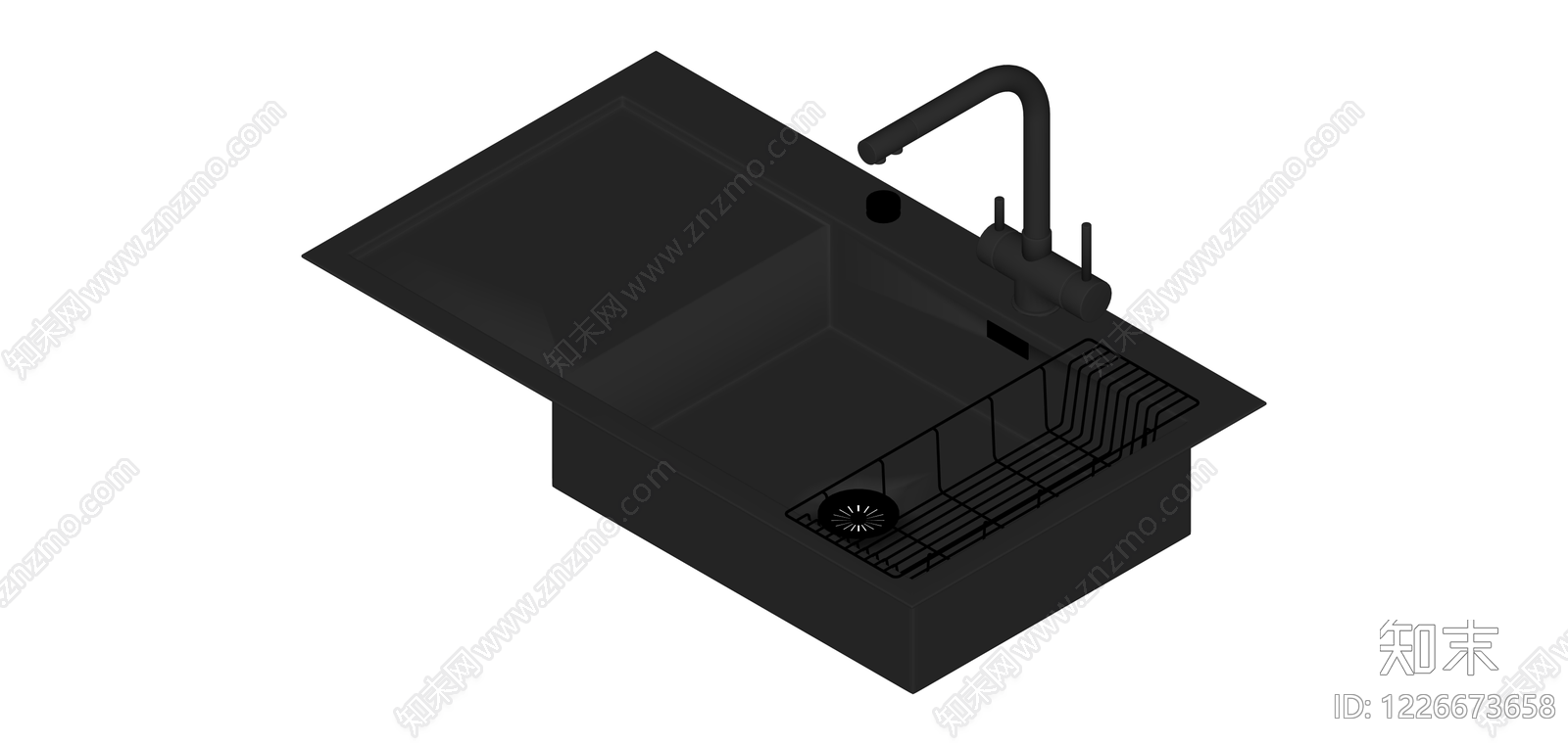 黑色双槽厨房水槽组件SU模型下载【ID:1226673658】