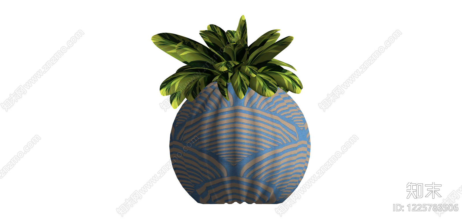 蓝纹圆盆绿植盆栽SU模型下载【ID:1225783506】