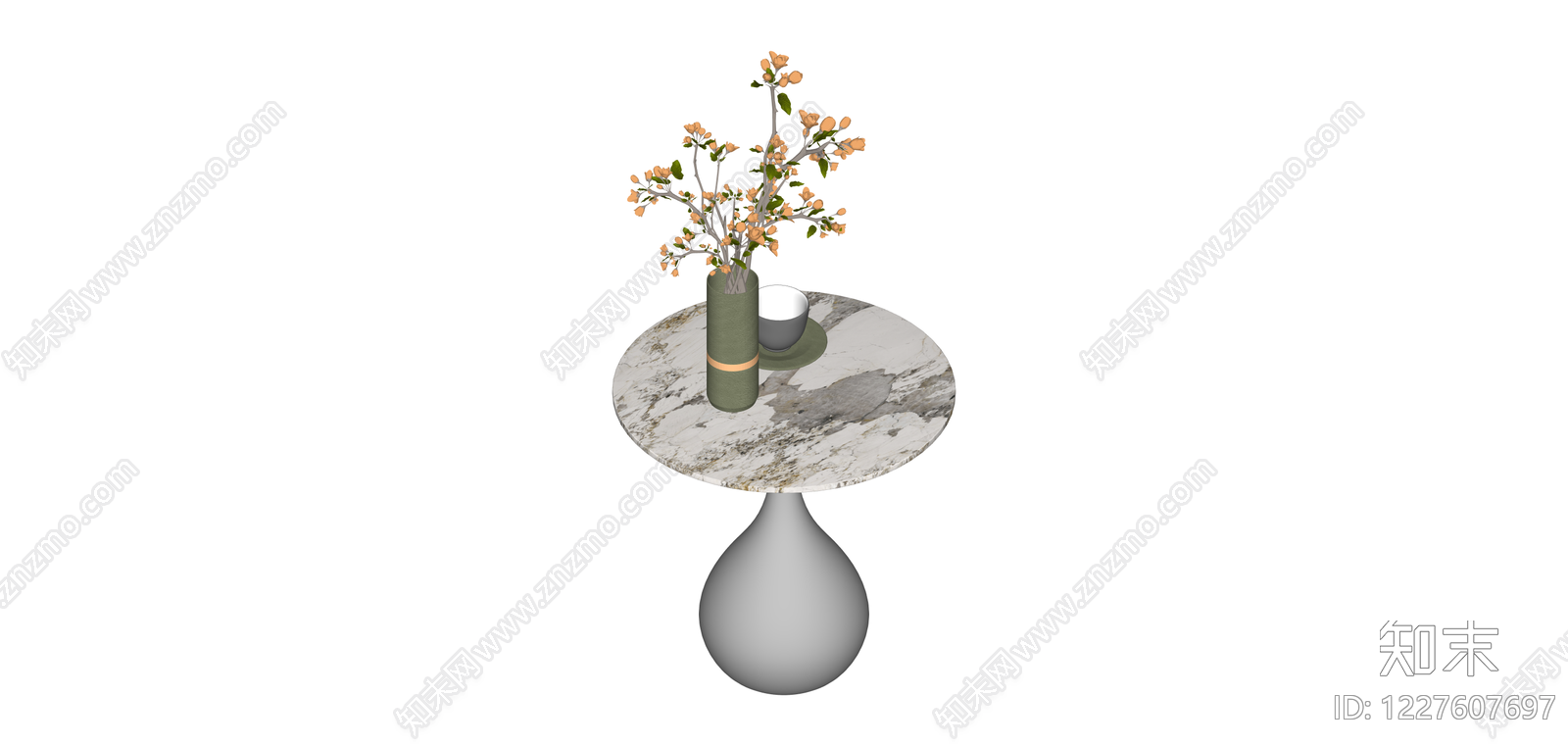带花瓶茶杯边几SU模型下载【ID:1227607697】