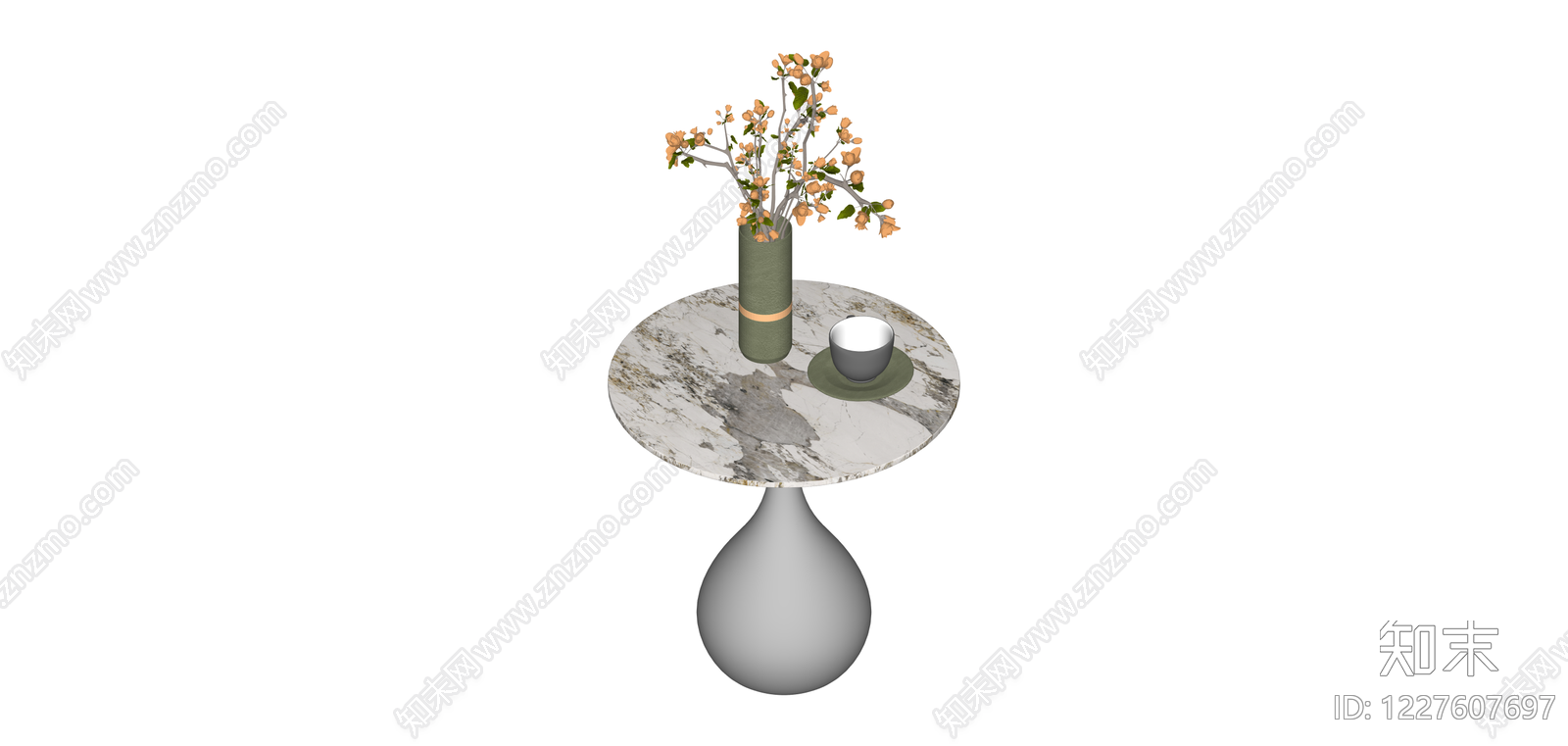 带花瓶茶杯边几SU模型下载【ID:1227607697】