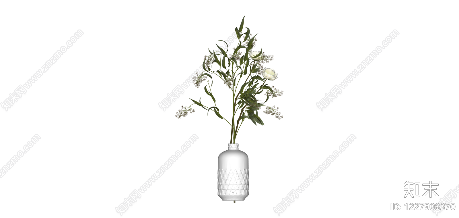 白色纹理花瓶插花SU模型下载【ID:1227908370】