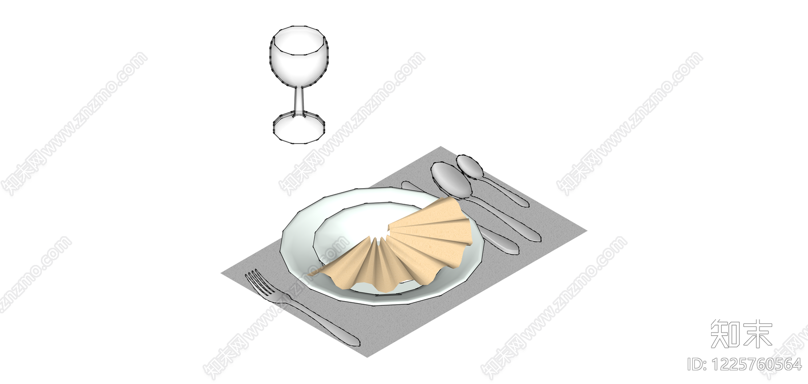 餐具组合（盘刀叉勺杯）SU模型下载【ID:1225760564】