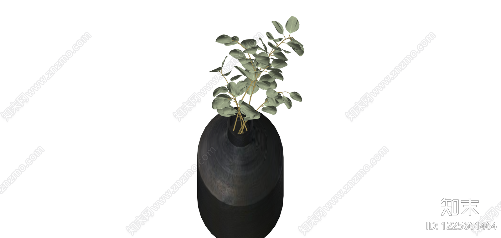 黑色几何花瓶配绿植SU模型下载【ID:1225661464】