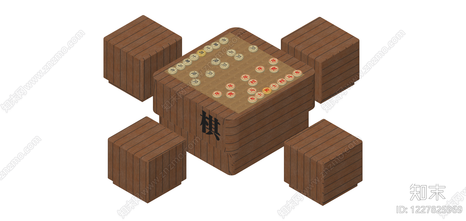 木质象棋桌凳组合SU模型下载【ID:1227825969】