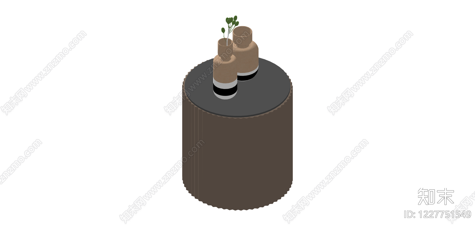 圆柱边几配花瓶摆件SU模型下载【ID:1227751549】