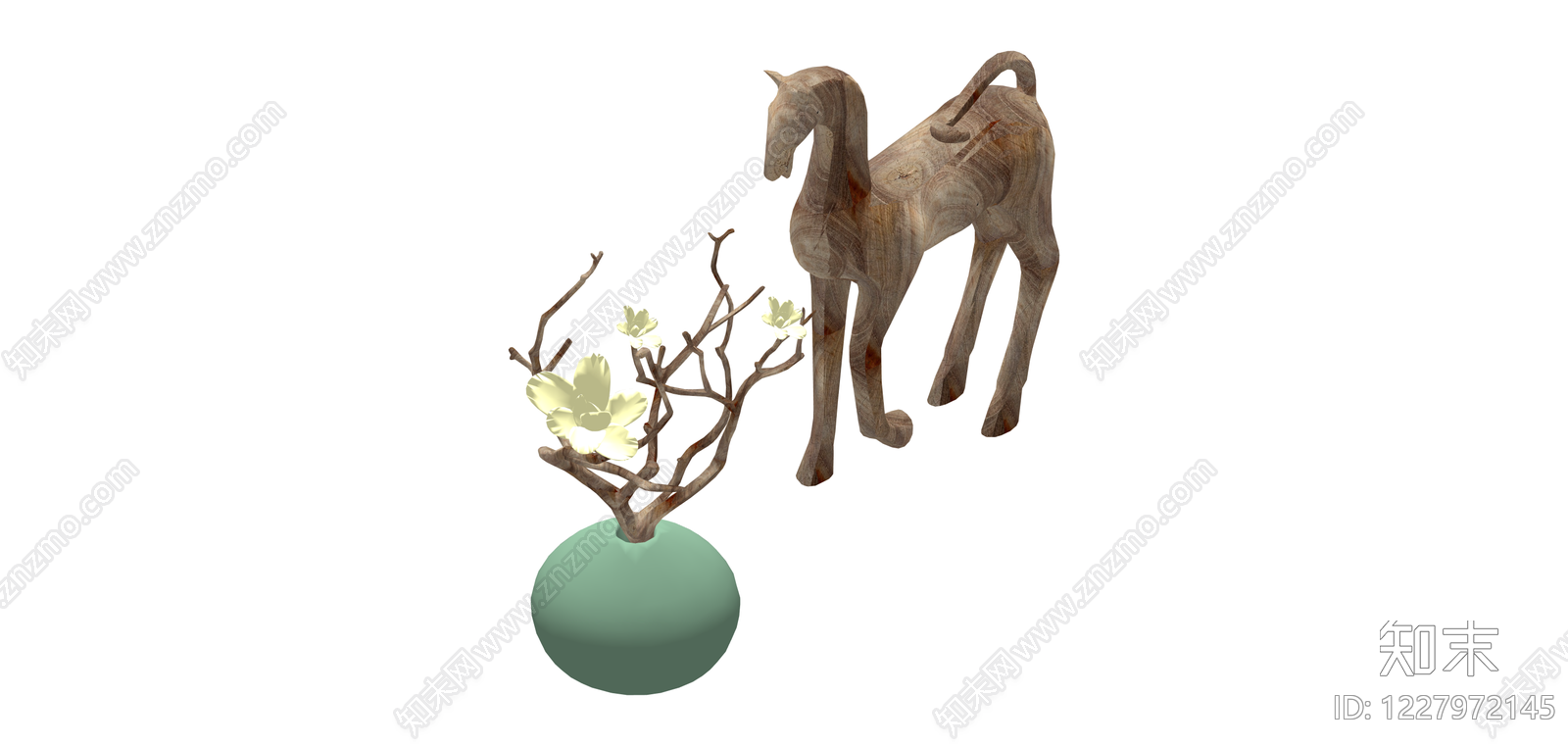 木雕马与插花摆件组合SU模型下载【ID:1227972145】