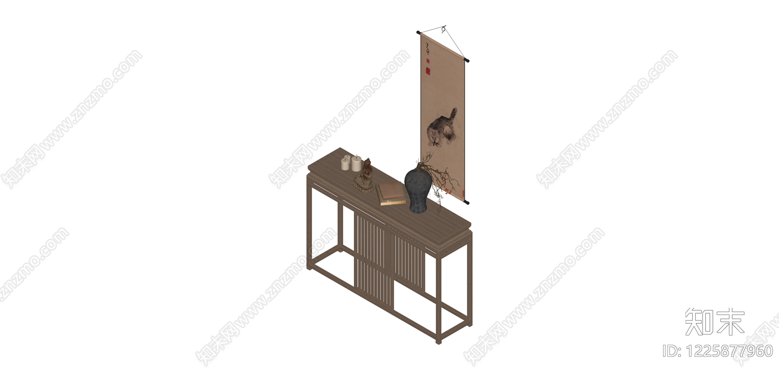 中式玄关桌装饰组合SU模型下载【ID:1225877960】