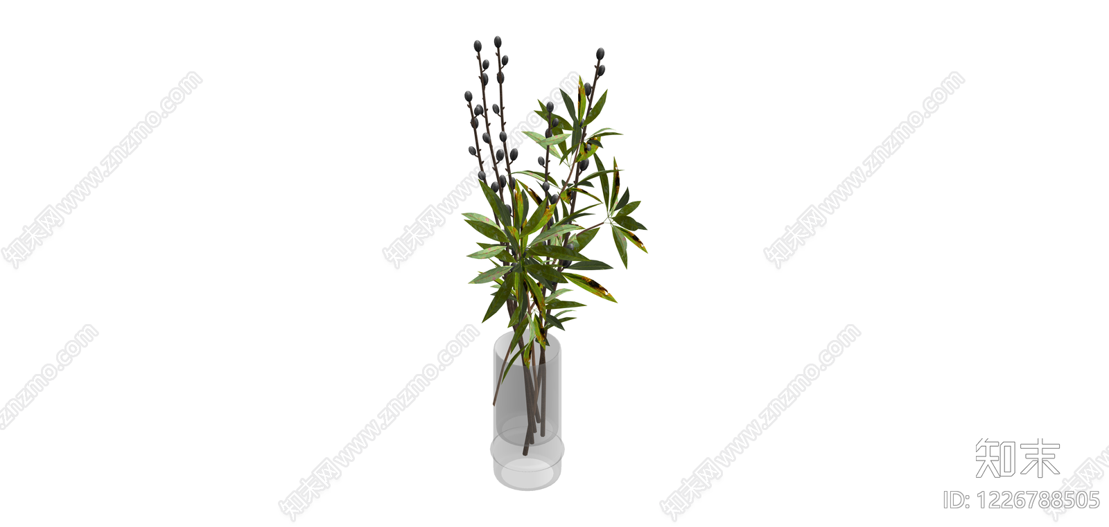 玻璃花瓶插枝植物SU模型下载【ID:1226788505】