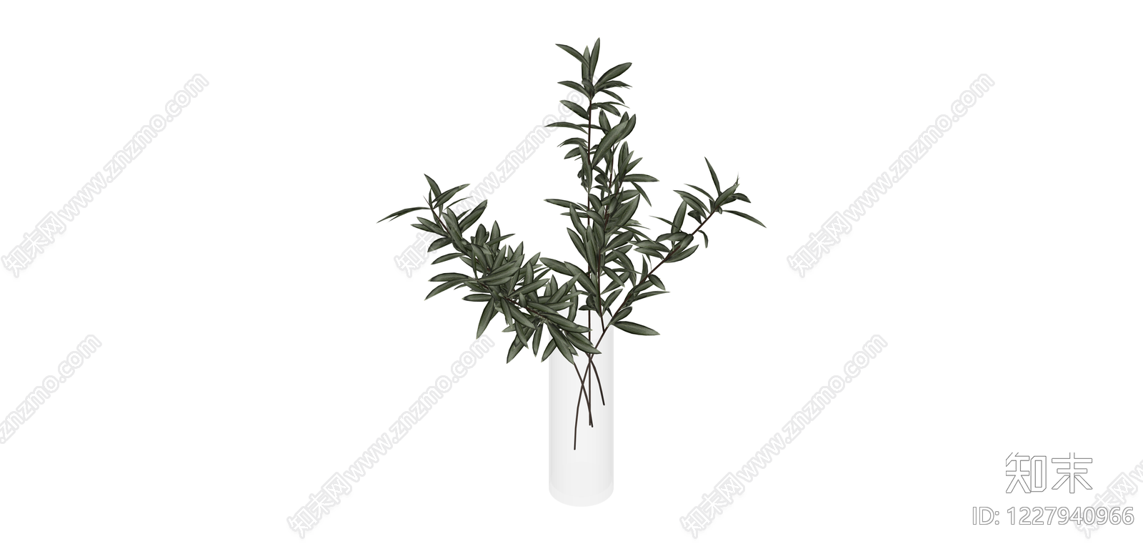 白色花瓶插绿植SU模型下载【ID:1227940966】