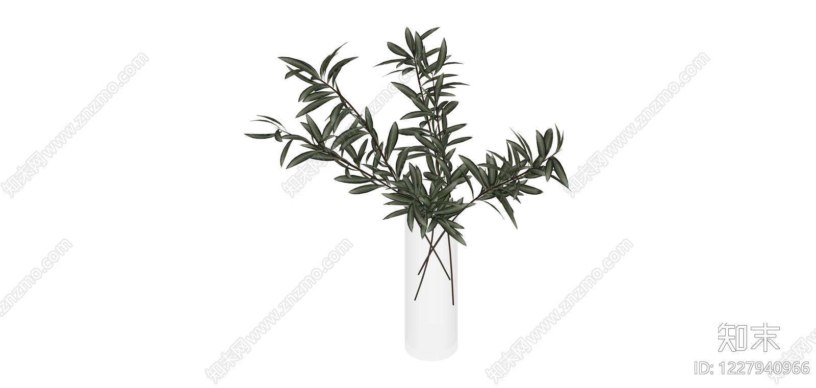 白色花瓶插绿植SU模型下载【ID:1227940966】
