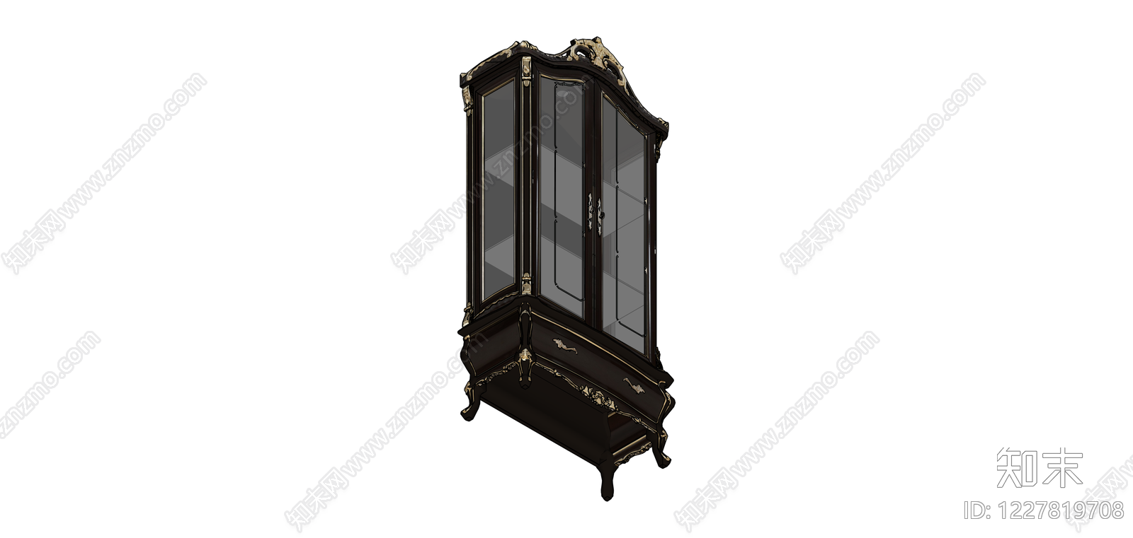 欧式深色玻璃展示柜SU模型下载【ID:1227819708】