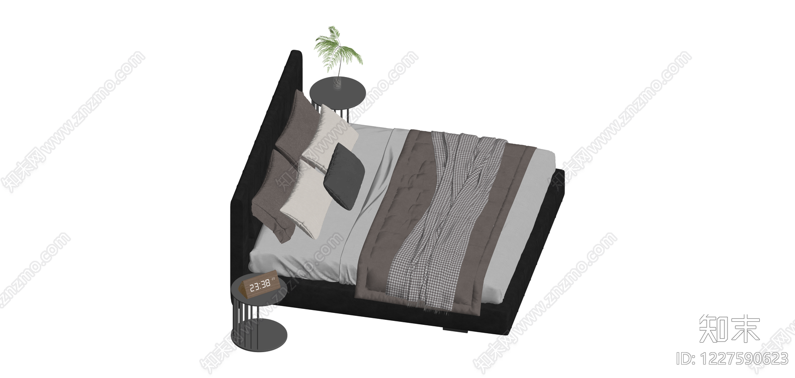 现代双人床组合家具SU模型下载【ID:1227590623】