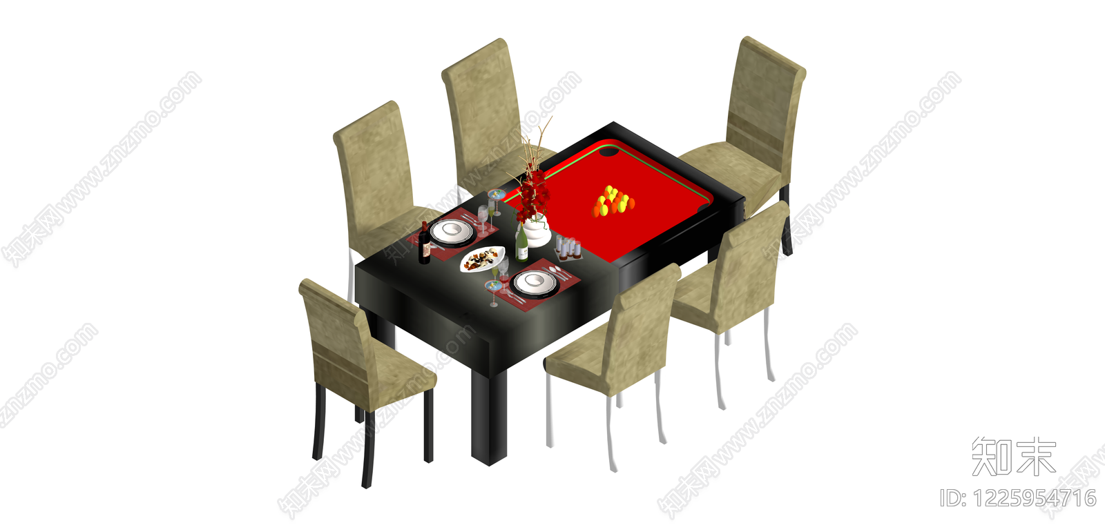黑面红台麻将餐桌SU模型下载【ID:1225954716】
