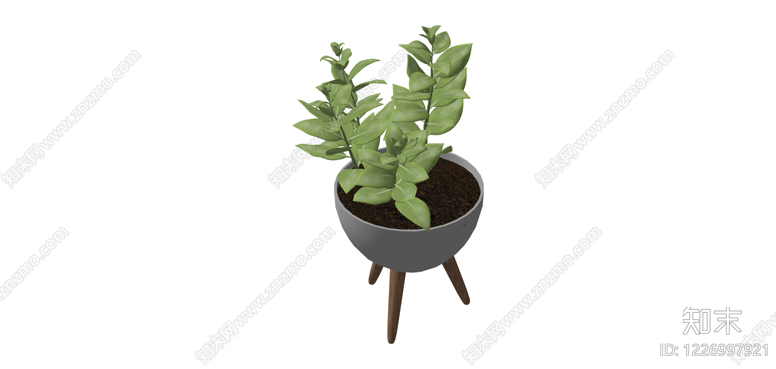 灰色三脚架盆栽植物SU模型下载【ID:1226997921】