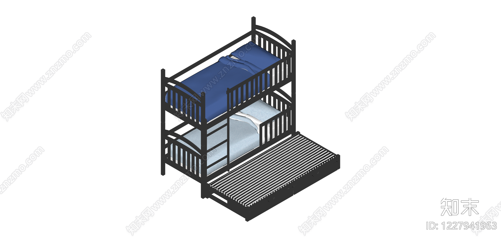 黑色双层床带抽屉SU模型下载【ID:1227941963】