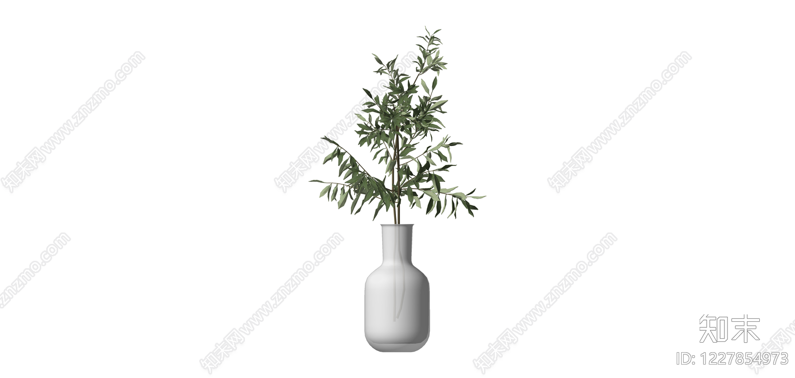 白色花瓶插绿植SU模型下载【ID:1227854973】