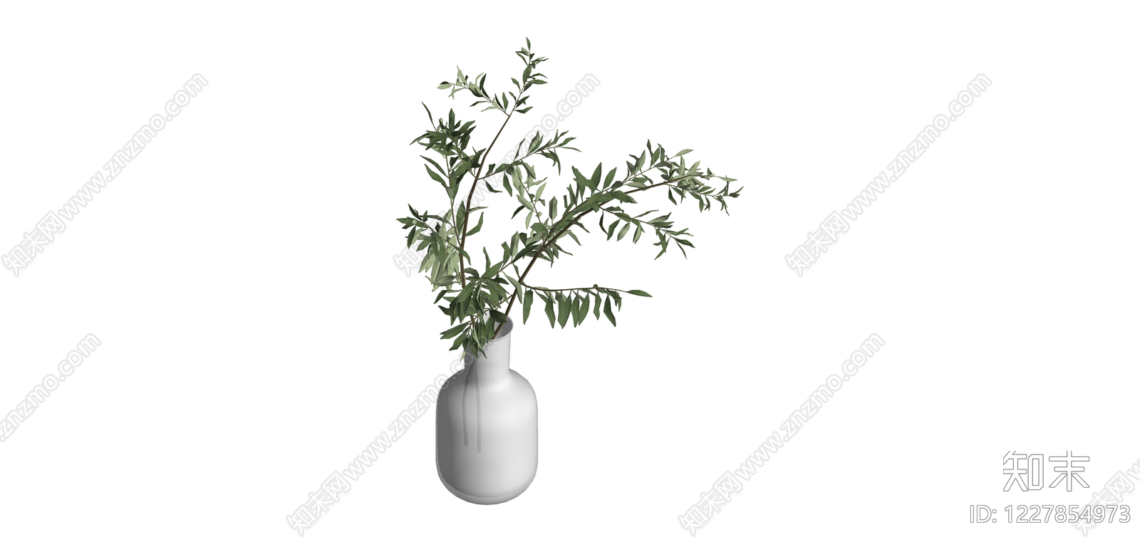 白色花瓶插绿植SU模型下载【ID:1227854973】