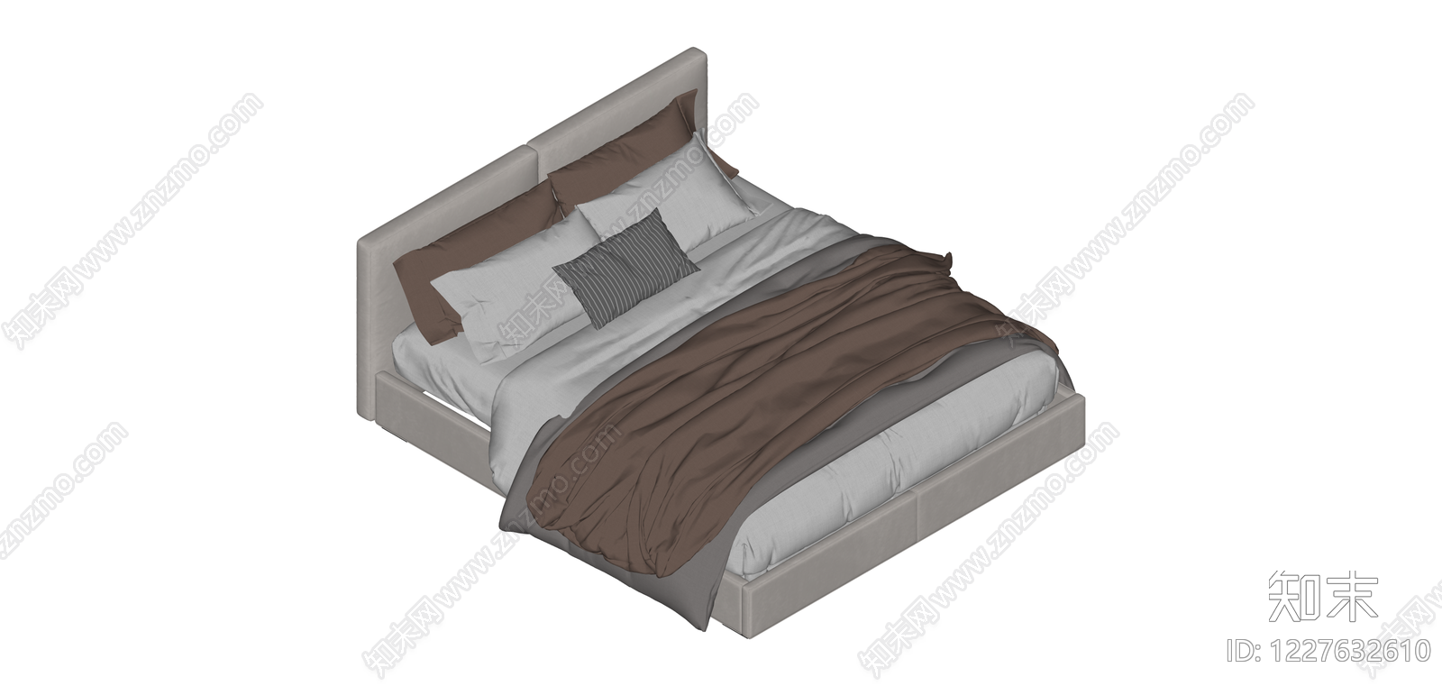 现代双人软包床具SU模型下载【ID:1227632610】