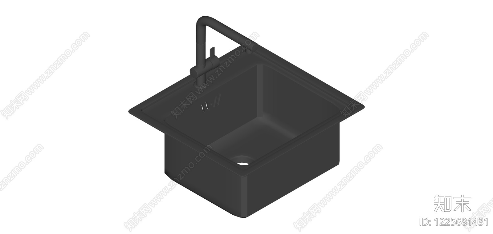 深灰色厨房水槽龙头SU模型下载【ID:1225681431】