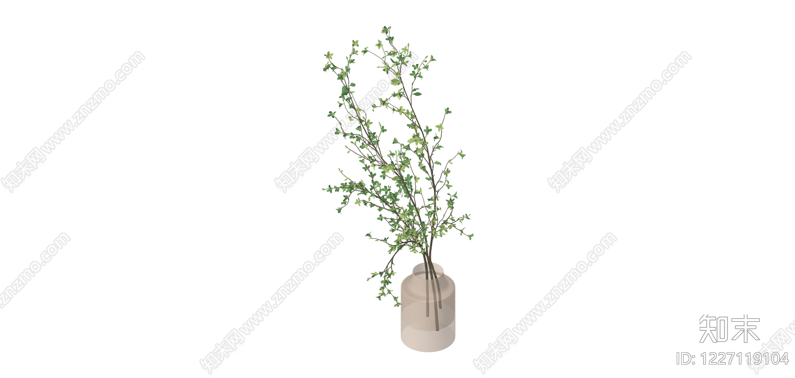 玻璃花瓶插绿植SU模型下载【ID:1227119104】