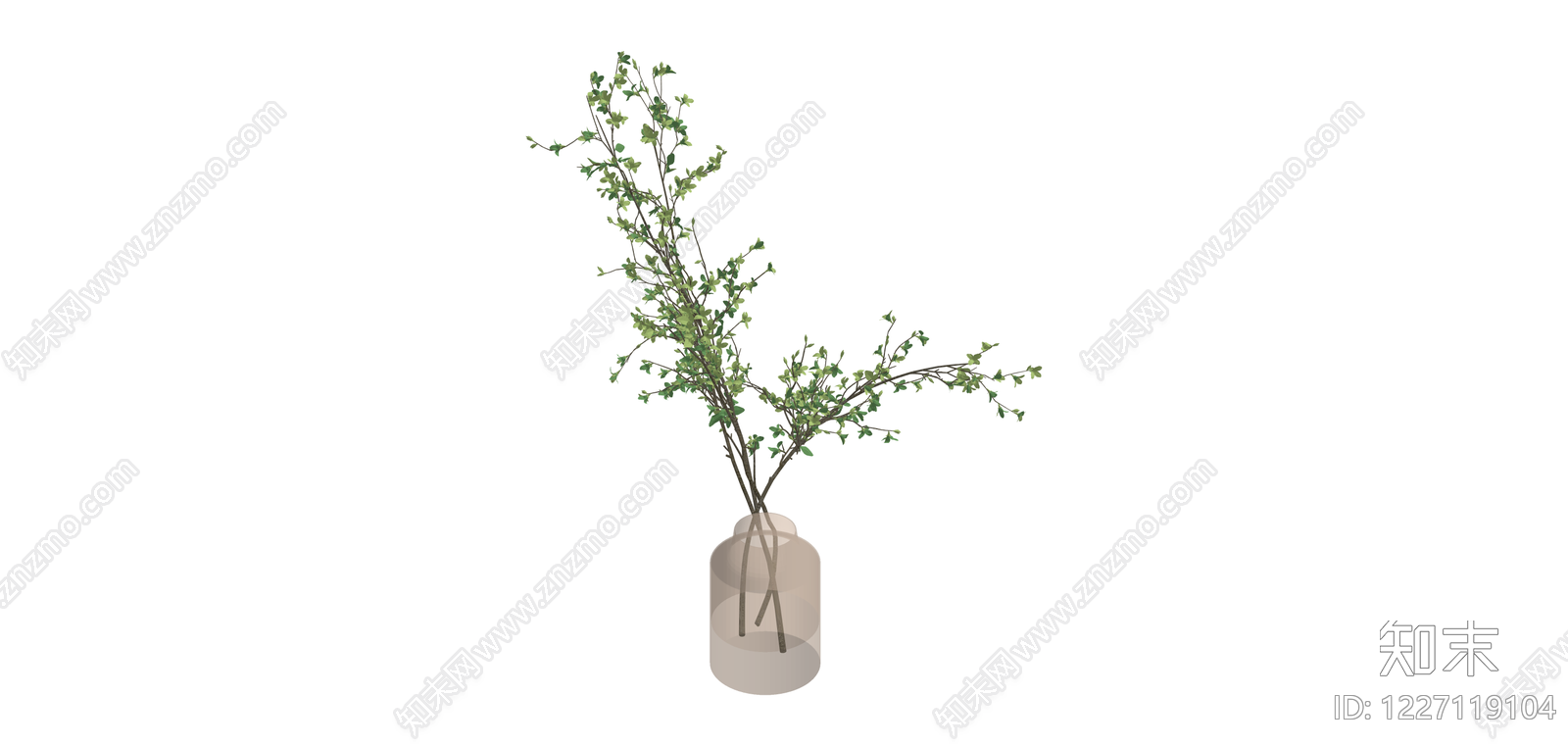玻璃花瓶插绿植SU模型下载【ID:1227119104】