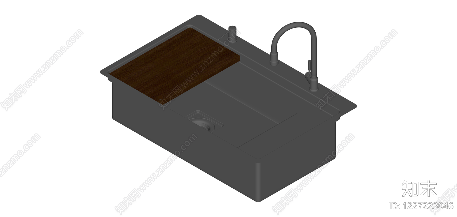 灰色双槽厨房水槽组件SU模型下载【ID:1227223046】