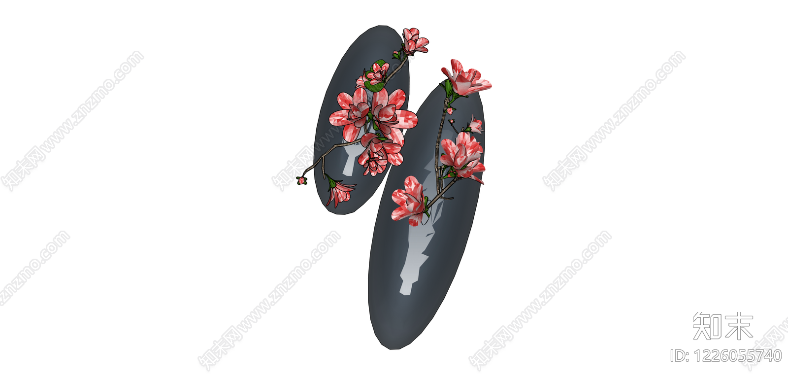 灰色椭圆花瓶插花SU模型下载【ID:1226055740】