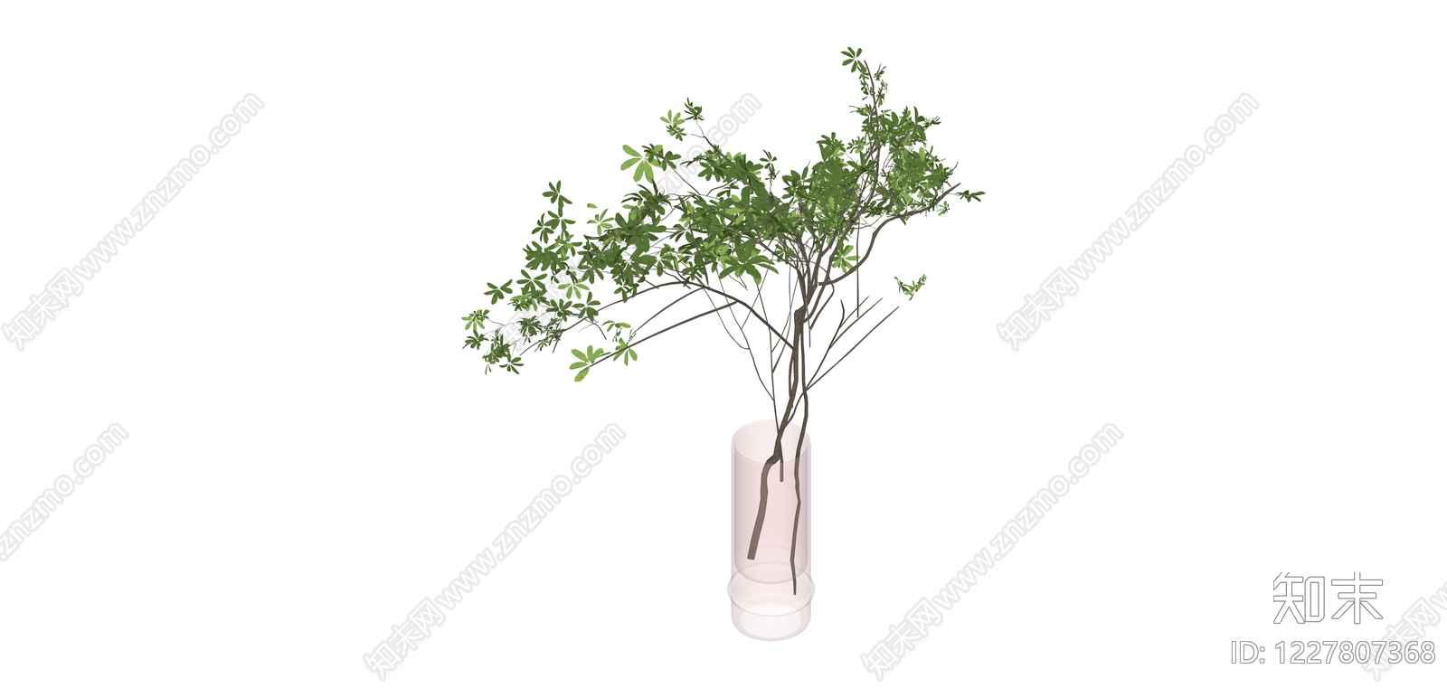 粉色花瓶绿植组合SU模型下载【ID:1227807368】